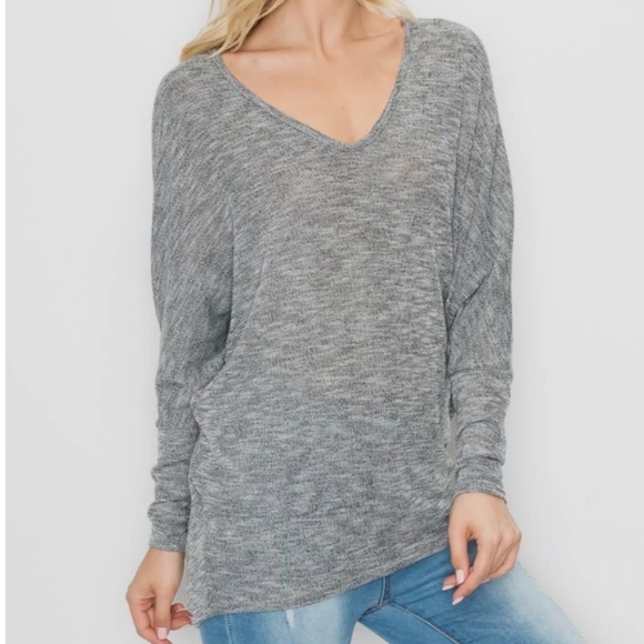 Margaret O'Leary Tops - Margaret O'Leary Assymetric Trim Knit Top in Heather Gray Size Medium